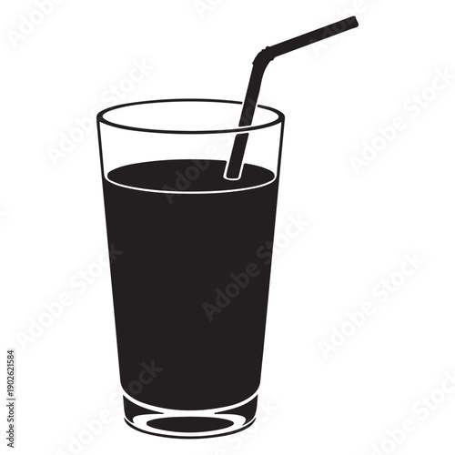 A silhouette of a glass with a straw in it against a white background