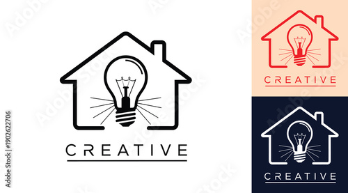 A set of creative house logo designs with a light bulb