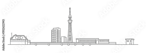 Tokyo skytree skyline silhouette with modern buildings on grey background