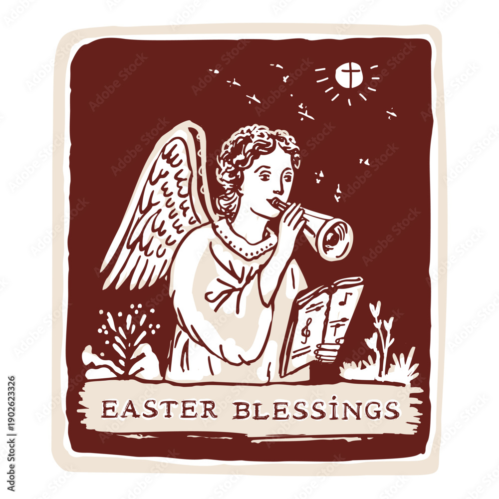 Fototapeta premium Easter sunday angel blessings religious christian easter icon symbol Hand drawn isolated vector motif illustration for church announcement, card, social media and catholic pilgrimage holy week pic