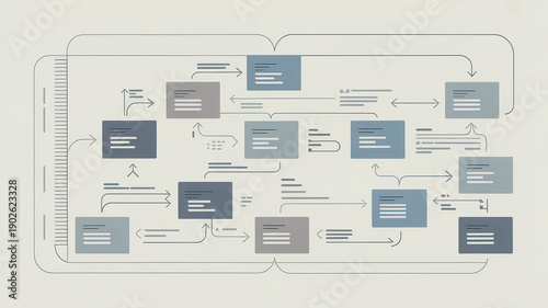 Blueprint of Strategy: A meticulous diagram showcasing the intricate framework of strategies, innovation, ideas and organizational design. Capturing strategic processes, structure, flow, planning.