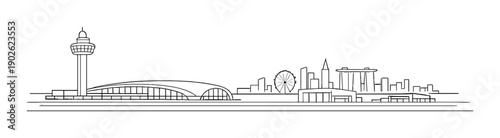 Minimalist singapore skyline line art with landmark outlines