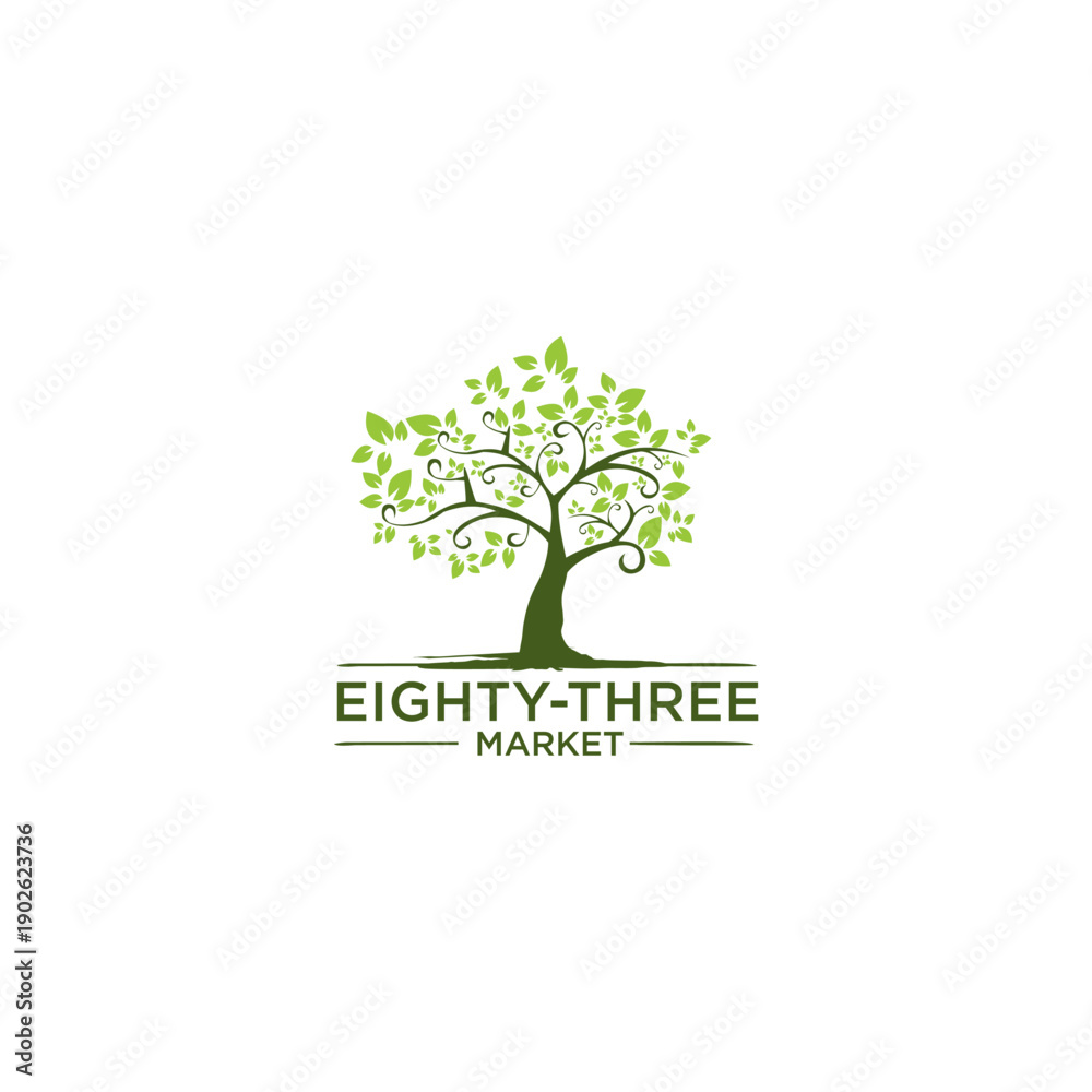 Obraz premium Tree Logo with Green Leaves Illustration.