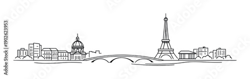 Minimalist paris skyline with eiffel tower and historic architecture