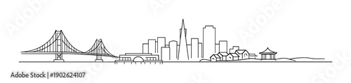 Minimalist san francisco skyline line art with golden gate bridge and transamerica pyramid