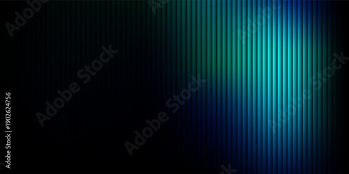 Futuristic neon texture with vibrant shades of blue wavy gradient and bright smooth fluted vertical lines. Bold dynamic design blending smooth tones and radiant colors and energy for modern visual art