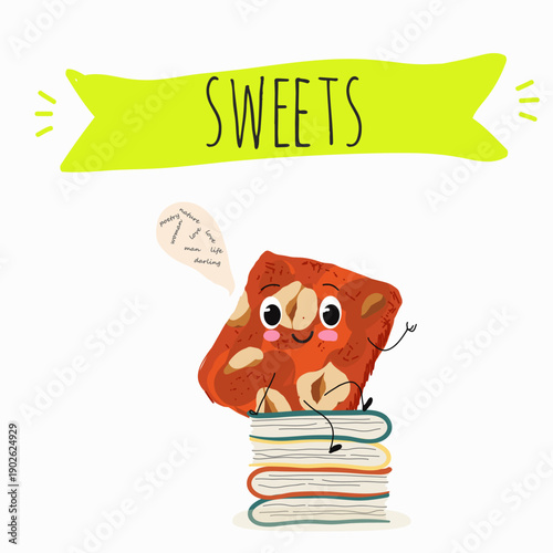 Funny Characters cezerye, carrot dessert, Turkish traditional food. Hand drawn vector illustration.