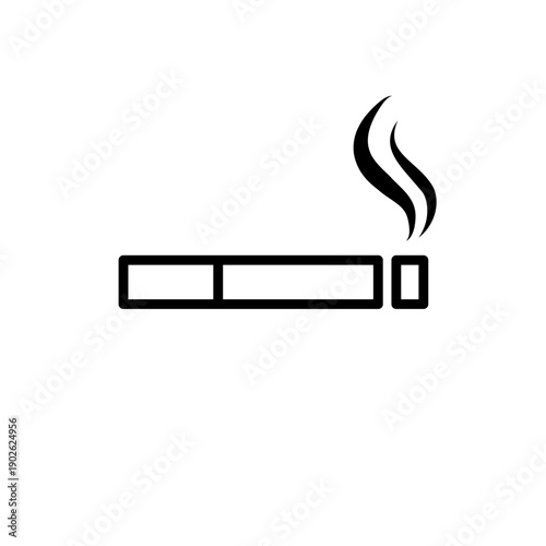 Cigarette with smoke in thin line style, vector icon