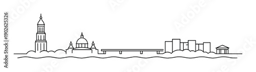 City skyline silhouette with historical and modern architecture