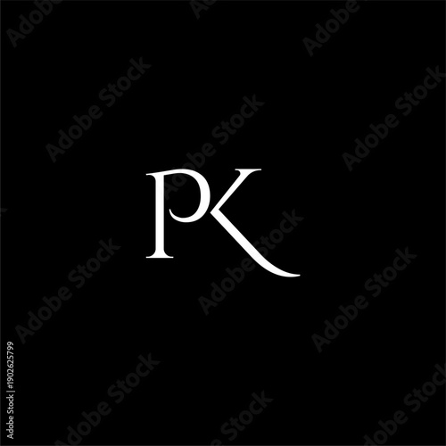 White PK Monogram on Black Background.