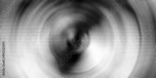 Black radial halftone circles. Dotted sound wave rings. Stippled epicenter, target, radar icon concept. Ripple concentric signal vibration element. Vector round dashed and dotted