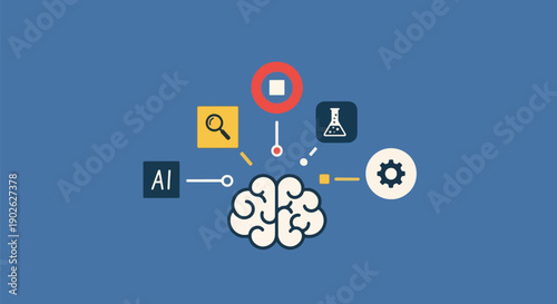 AI Brain Intelligence Concept with Search and Settings.