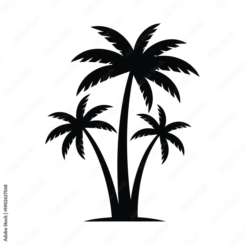 Fototapeta premium Three palm trees standing on a small island