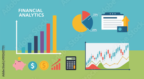 Financial analytics data graph charts business report.