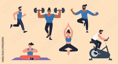 people exercising yoga running fitness workout.