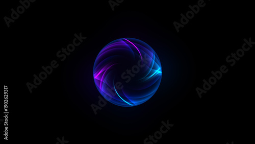 Abstract 3d sphere of purple and blue neon gradient particle waves. Artificial Intelligence concept, virtual assistant, future technology, innovations. Vibrant energy sphere, glowing 3d orb. 4k loop.