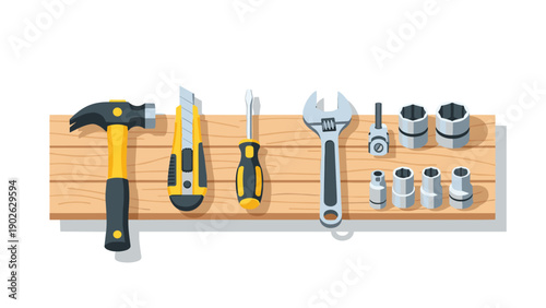 Wooden rack with hand tools on display for diy and home improvement projects