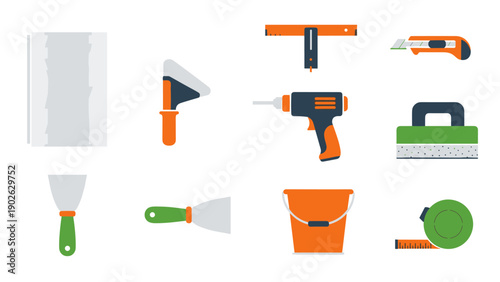 Flat design construction tools icons set for repair and diy projects