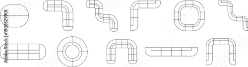 sofa set, top view, furniture symbol, seat plan, artiko modular seating system, interior design, living room, house, home, office, blueprint, editable stroke, vector, illustration