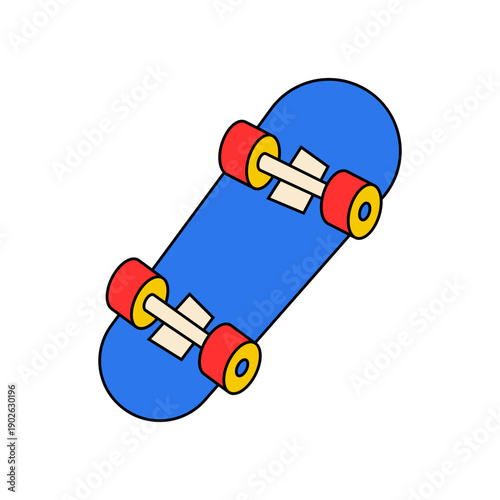 Vibrant blue skateboard with bold red and yellow wheels captures the dynamic spirit of urban street culture and youthful adventure, perfect for lifestyle and sports themes.