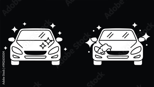 Car Wash Process and Cleaning Stage Icon Set