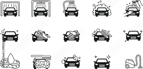 Car Wash and Automotive Service Icon Set Collection
