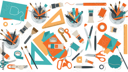 Creative arts and crafts supplies set in flat design style