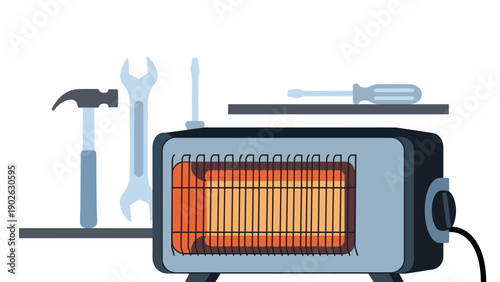 Heating system and tools in a modern workshop setting for diy enthusiasts