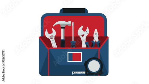 Tool kit with hammer and wrenches in flat design style