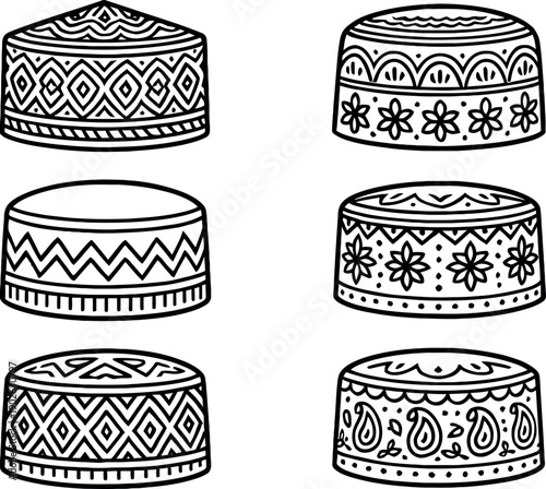 Ornate Embroidered Islamic Kufi Caps with Mandala Pattern
