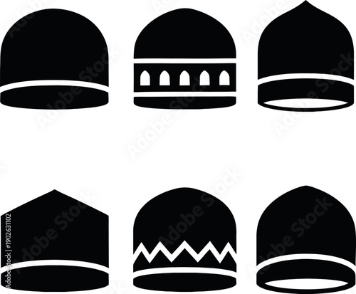 Minimalist Muslim Prayer Cap and Kufi Headwear Icon Set