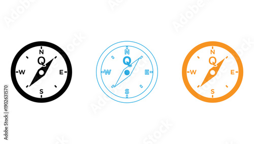 Three stylized clock designs with different color schemes and hands isolated on transparent background, Vector