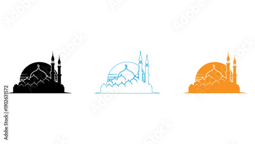 Silhouettes of iconic cities against a gradient background with architectural landmarks isolated on transparent background, Vector