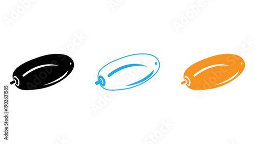 Three differently styled abstract shapes resembling organic forms in various colors isolated on transparent background, Vector