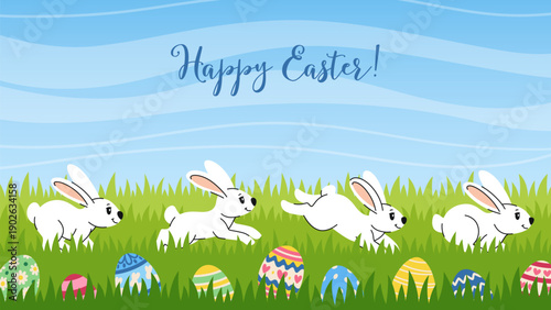 Foto Easter background with cute bunnies