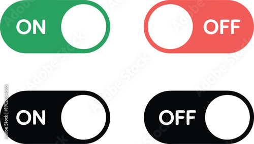 Collection of four distinct on and off button elements for modern digital interfaces