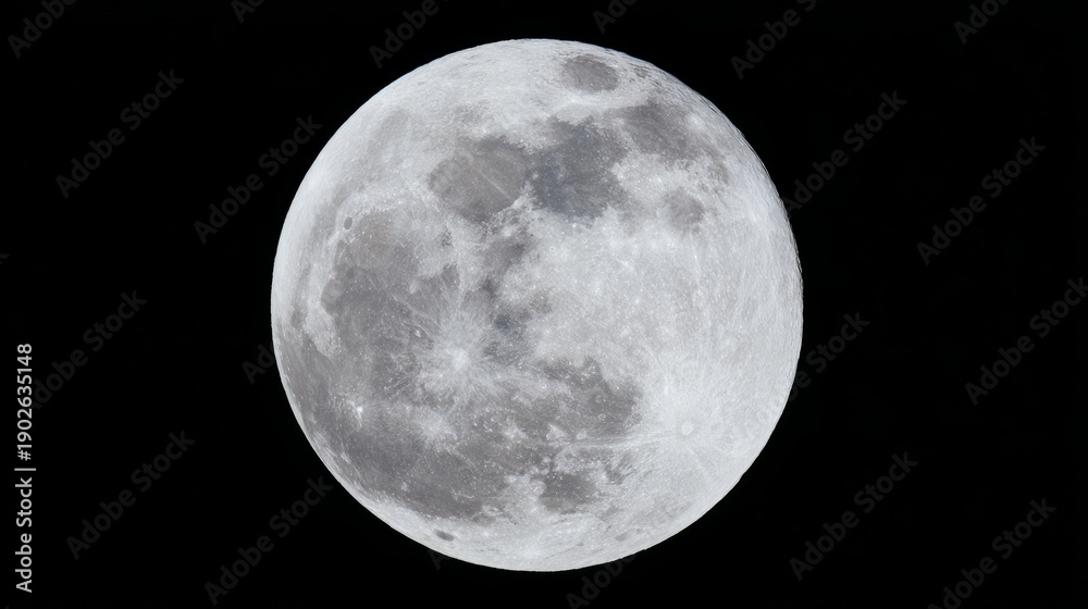 Obraz premium faraway. A striking close-up of the full moon, revealing intricate crater details against the dark night sky. STEM education sheets, lab safety posters, designed for biotech research communications. 