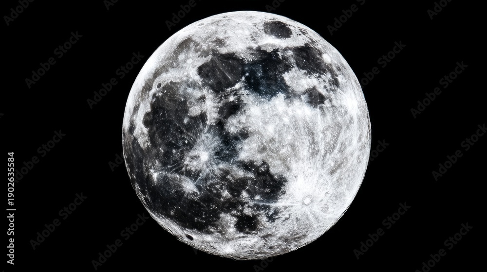 Obraz premium faraway. A striking close-up of the full moon, revealing intricate crater details against the dark night sky. STEM education sheets, lab safety posters, designed for biotech research communications. 
