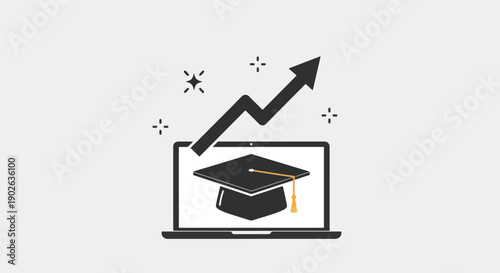 Online Education Growth Laptop Graduation Cap.