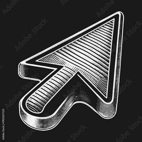 Engraved Arrow Cursor: A Vintage Pointer with Detailed Lines.