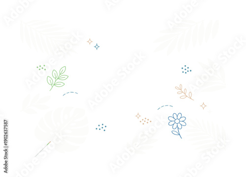 Leaf shadows background. Subtle overlapping shadows of botanical shapes layered across a soft, neutral base. The illustration communicates