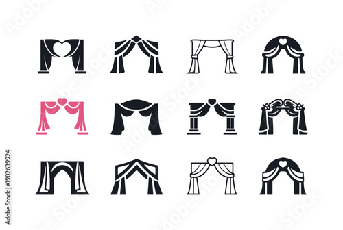 wedding ceremony. Icon set. Set Logo of wedding ceremony: altar with drapery. harmonious logo variations of the same emblematic concept, each