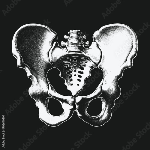 Anatomical Illustration of the Human Pelvis and Sacrum.