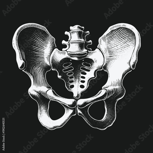 Anatomical Illustration of the Human Pelvis and Lower Spine.
