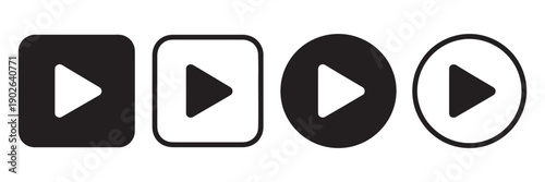 Play button icon set, video, audio, media player symbols, web icons, start button, multimedia design, digital interface, online media, stock vector