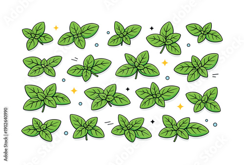 Basil leaves flat lay. Fresh basil leaves arranged neatly in a top-down flat lay, creating a calm and natural rhythm. The scene feels clean