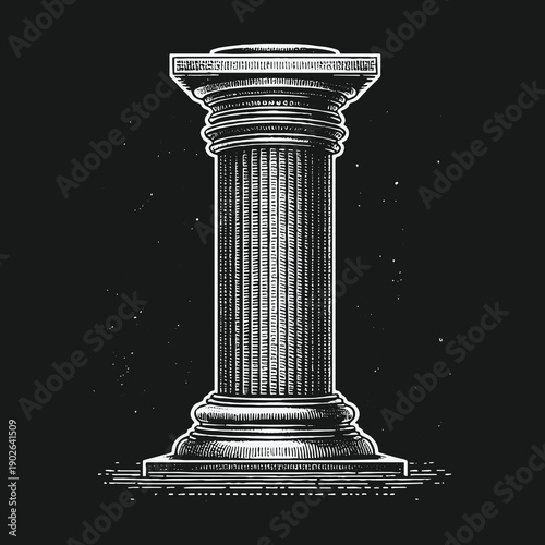 Detailed Illustration of a Classical Doric Column on Black Background.