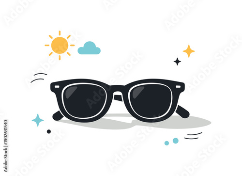 Sunglasses and shadows. Sunglasses in flat lay with soft cast shadows suggesting sunlight. Light, warm mood with a hint of