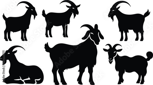Set of goat icon minimal vector art illustration on a white background.
