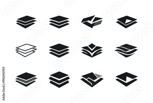 Dynamic Logo Variations. Dynamic composition. Icon set. Set Logo of Dynamic composition: layered geometric planes. harmonious logo variations of the same